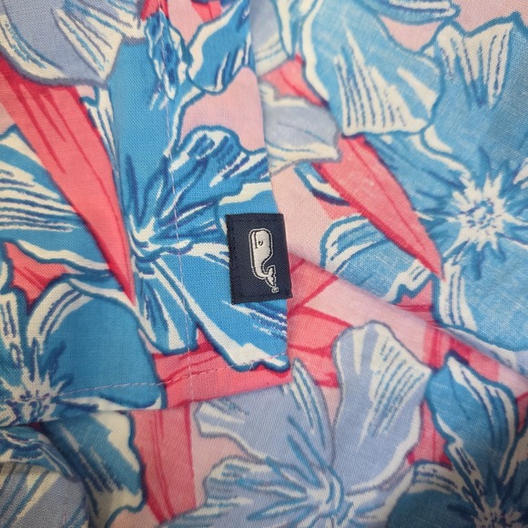 Vineyard Vines Shirt Mens XL Pink Blue Floral Hawaiian Aloha Vacation Button Up - Picture 8 of 11